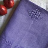 Old damask tablecloth in linen and iris silk