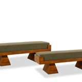 Bench in ash and green mohair velvet. Contemporary.