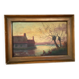 Small autumn landscape painting signed