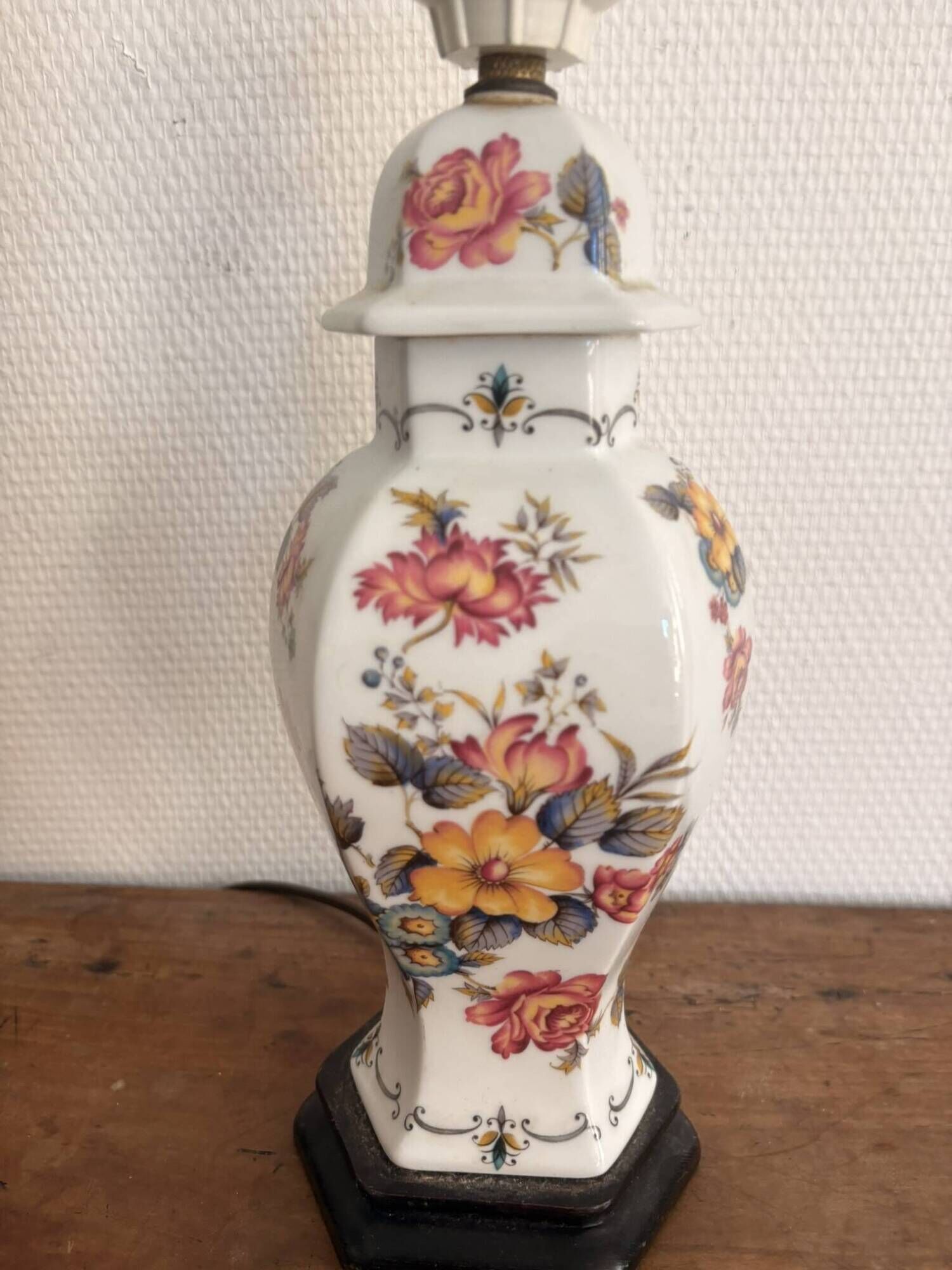 Old Porcelain Lamp Rodez Floral Decor Vintage Table Base Vintage
