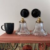 Pair of holophane glass wall lights