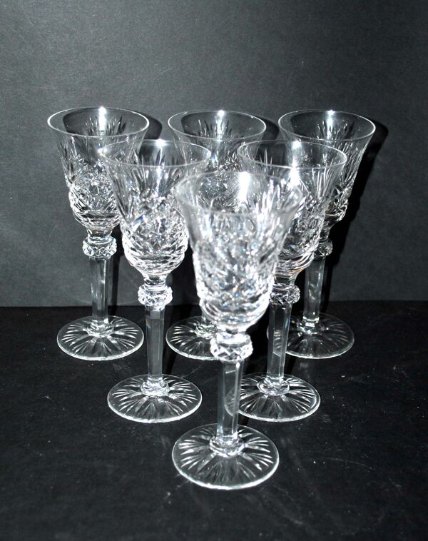 Série de 6 verres à pied en cristal taillé diamant 14.5cm, Cristallerie Lorraine