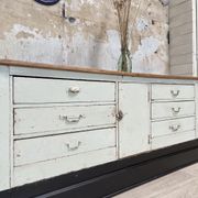 Bank counter furniture in patinated wood, circa 1900