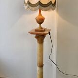 Vintage Neoclassical Alabaster Column and Lamp with Silken Lampeshade-60s