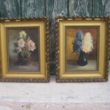Paire de peintures de fleurs