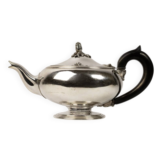 Christofle teapot in silver-plated metal & blackened wood – Triple Fine Line late 19th century