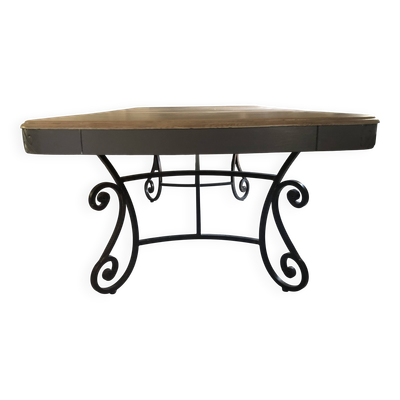 Grande table de salle à manger en bois et fer forgé, 220 cm