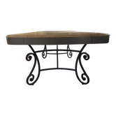 Grande table de salle à manger en bois et fer forgé, 220 cm