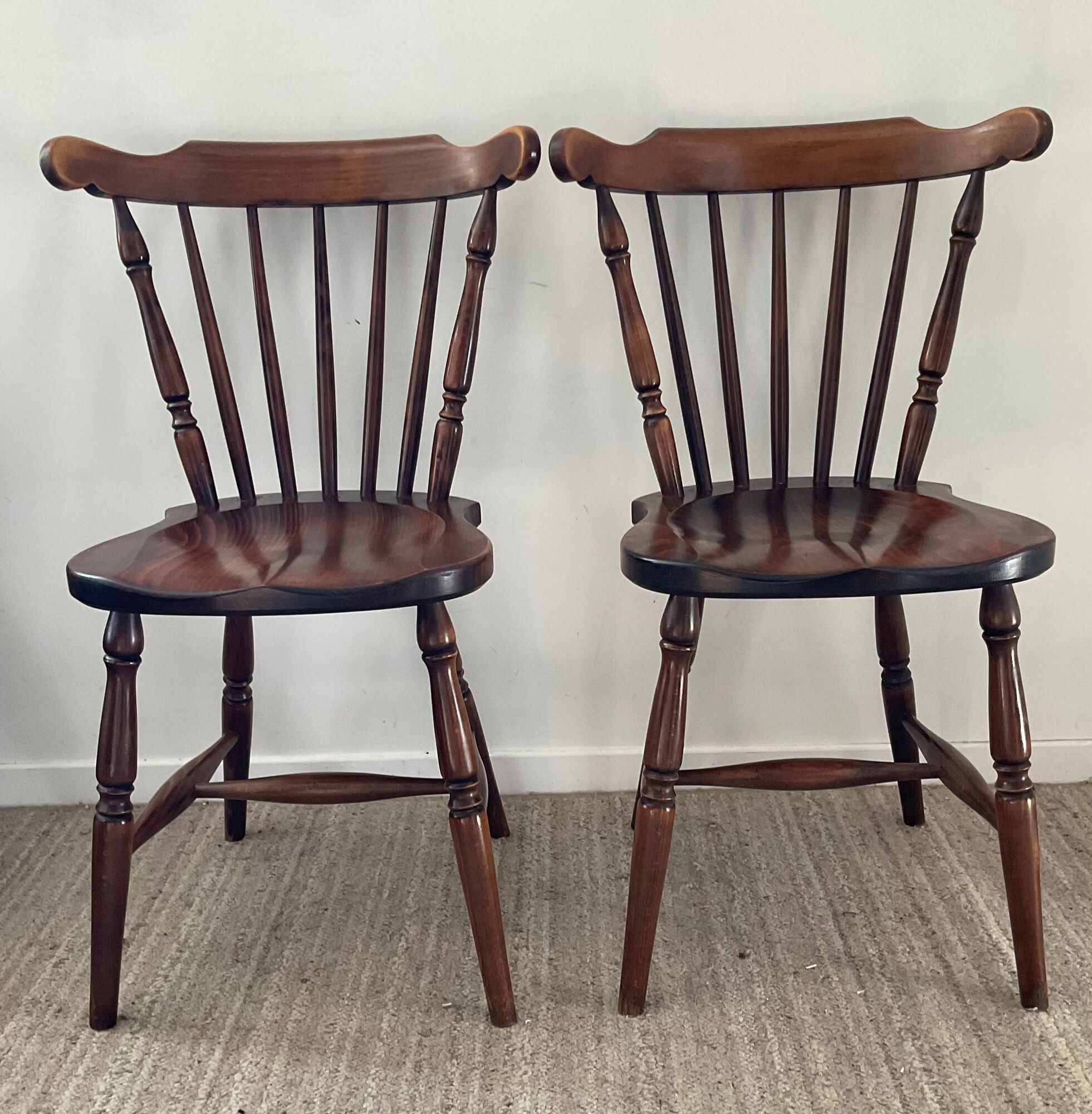 Pair of dutch bistro chairs in solid wood 70s