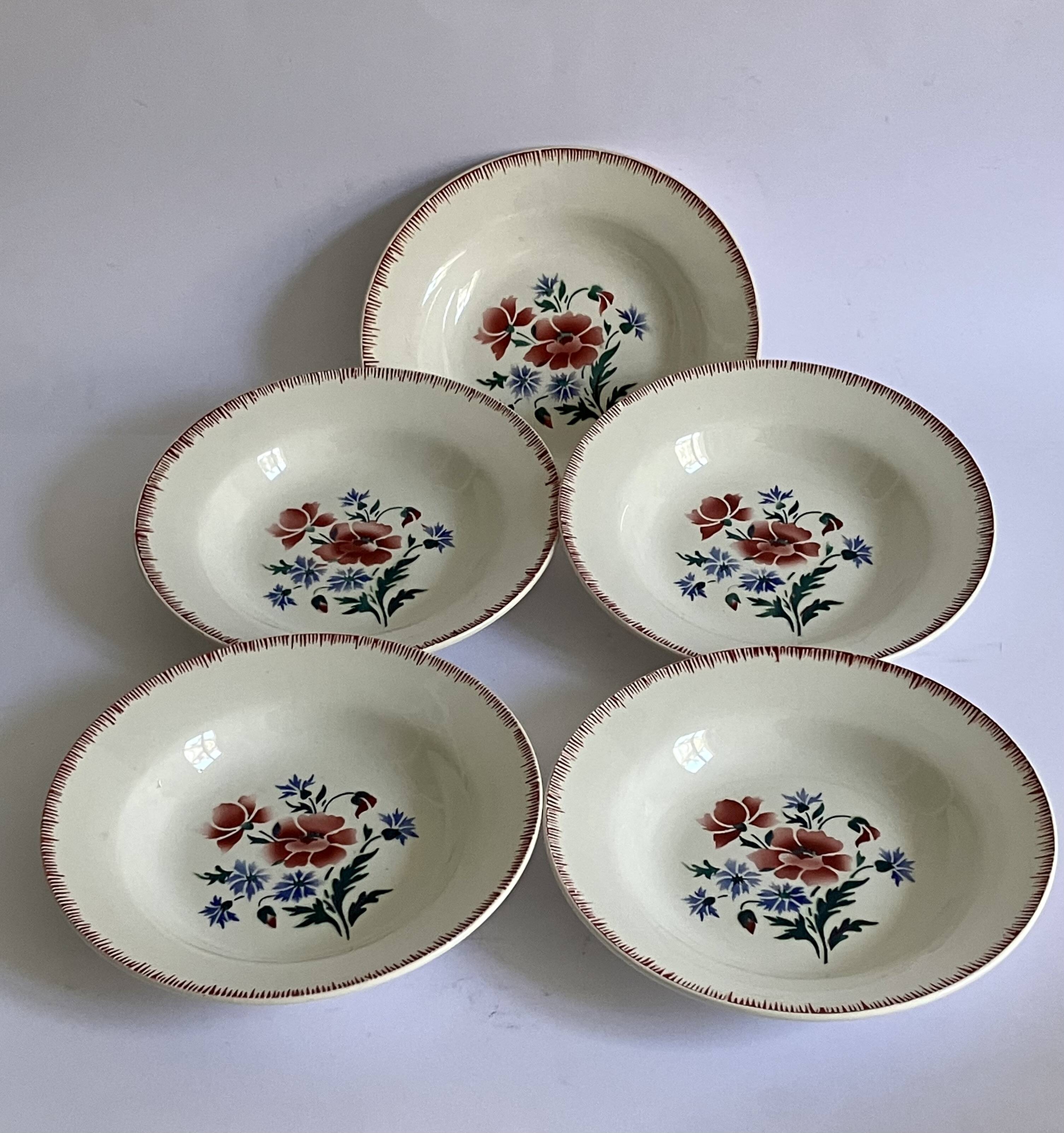 5 prairial digoin soup plates - dark foliage