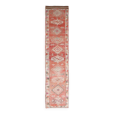 Tapis Somon délavé, fait main, 3 x 13, style vintage turc, 84 x 390 cm