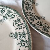 33 pc antique green white transferware dinner service c1900 U&C Sarreguemines France, 10 places
