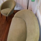 Armchair cocktail shell round 50 years 60 gray green