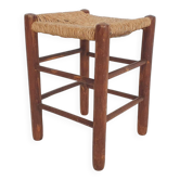 Tabouret en bois et paille, milieu XXème