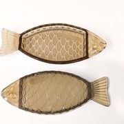 Set of 2 transparent smoked glass bowls in the shape of a fish.