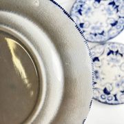Set of 6 dessert plates in ironstone "Flora" – Creil et Montereau, 19th century, blue