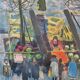 Lithographie en couleurs, Scène de marché, Nathalie Chabrier (née en 1932)