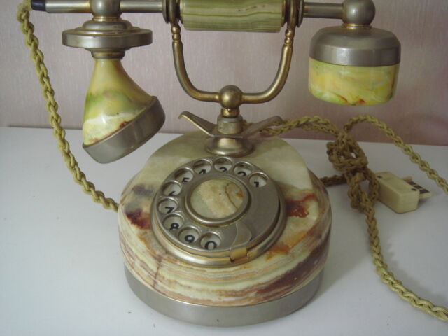 Phone old with marble and gold plated 17 k italy