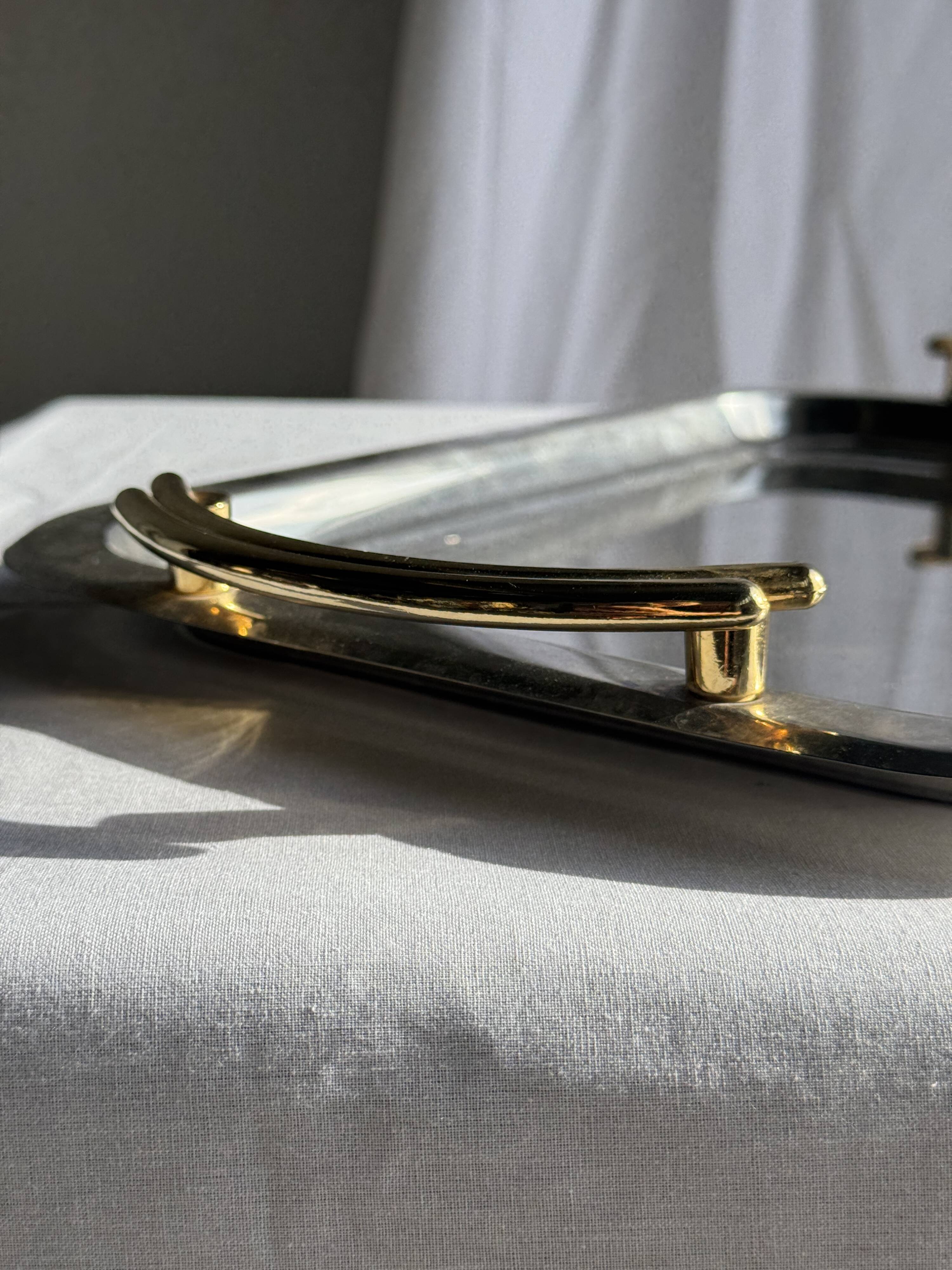 Silver-plated vintage tray with golden handles 29x45