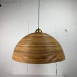 Lampe à suspension XL 71 cm en roseau, rotin, bambou et laiton, Italie