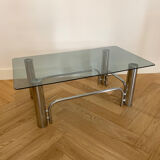 Coffee table in chrome-plated metal and smoked glass