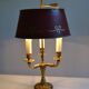 Lampe bouillotte 3 feux bronze et abat jour tôle bordeaux