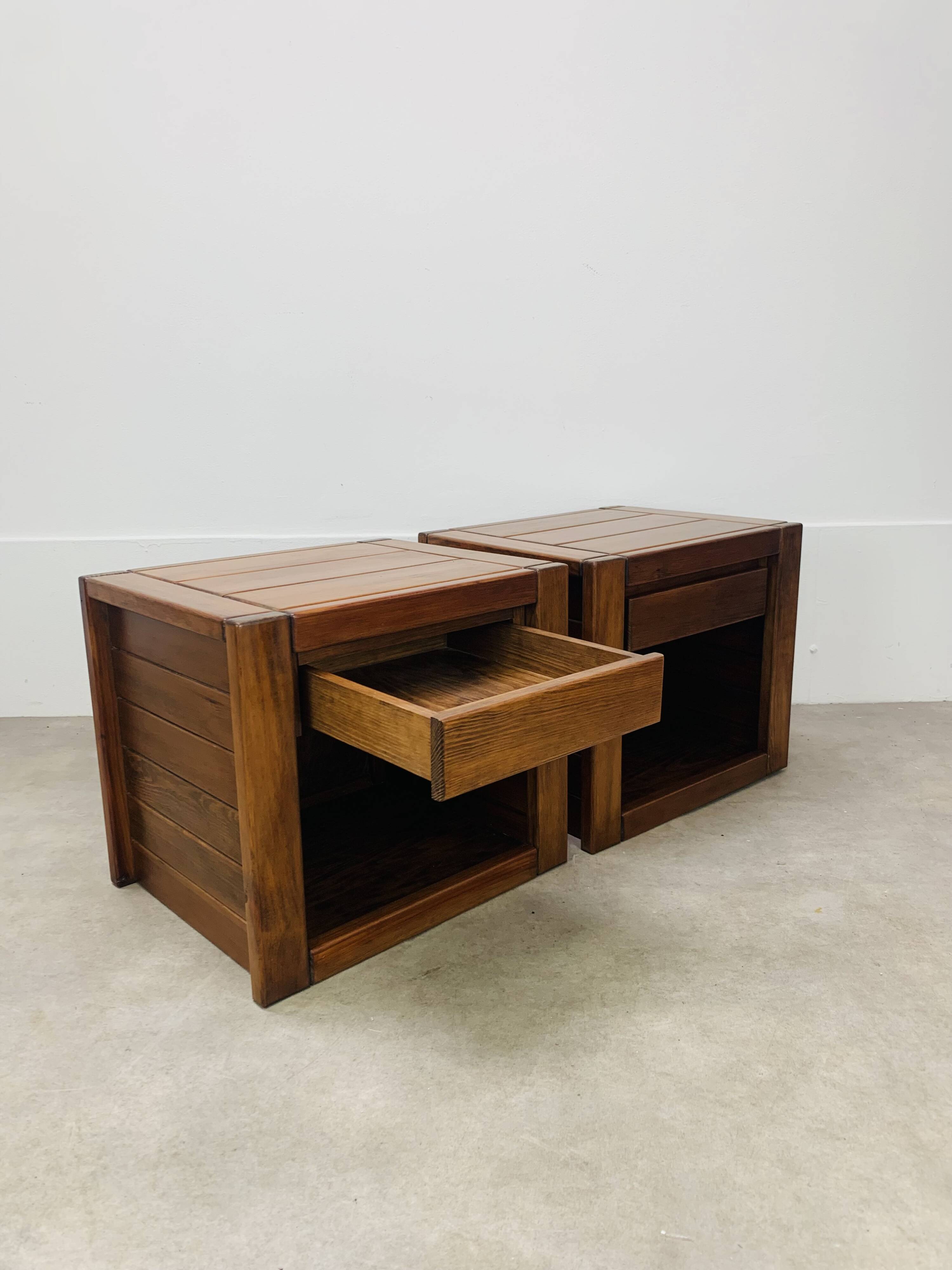 Pair of vintage Maison Regain elm bedside tables