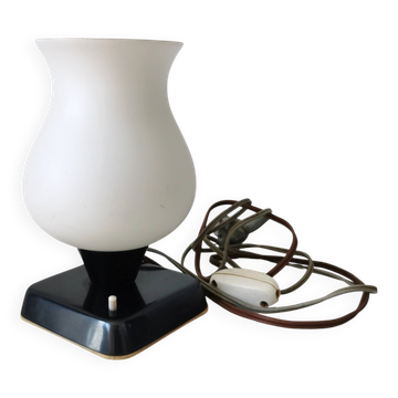 Mid Century Opaline Glass Table Lamp: Retro Bedside Lighting, 1960s Yugosla