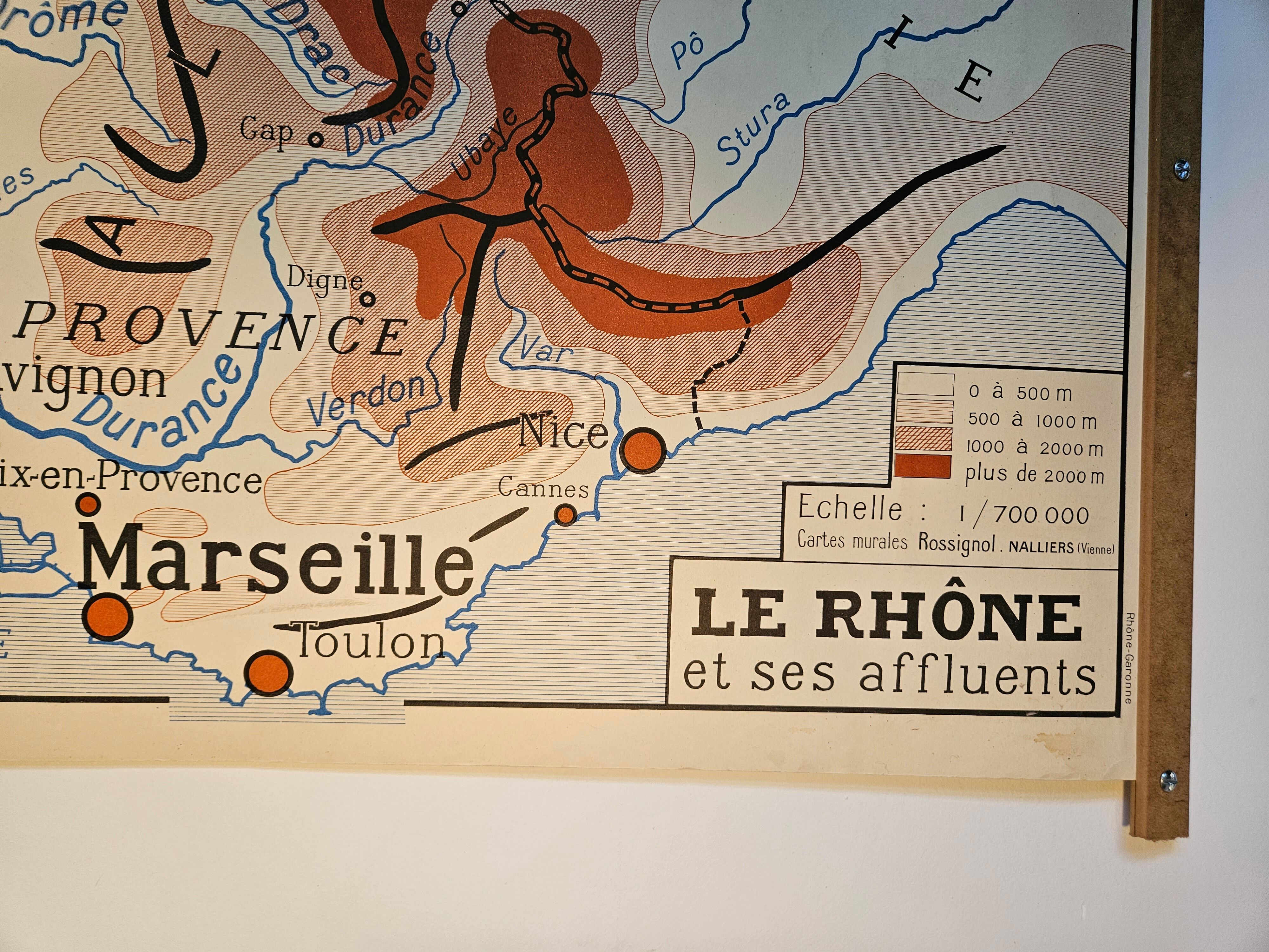 School map of ancient geography 1960 map of France the Garonne le Rhône