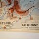 Carte scolaire de géographie ancienne 1960 carte de France La Garonne le Rhône