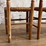 4 chaises Art Populaire en bois et paille
