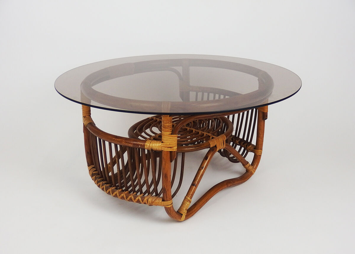 Rattan and glass coffee table