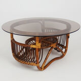 Rattan and glass coffee table