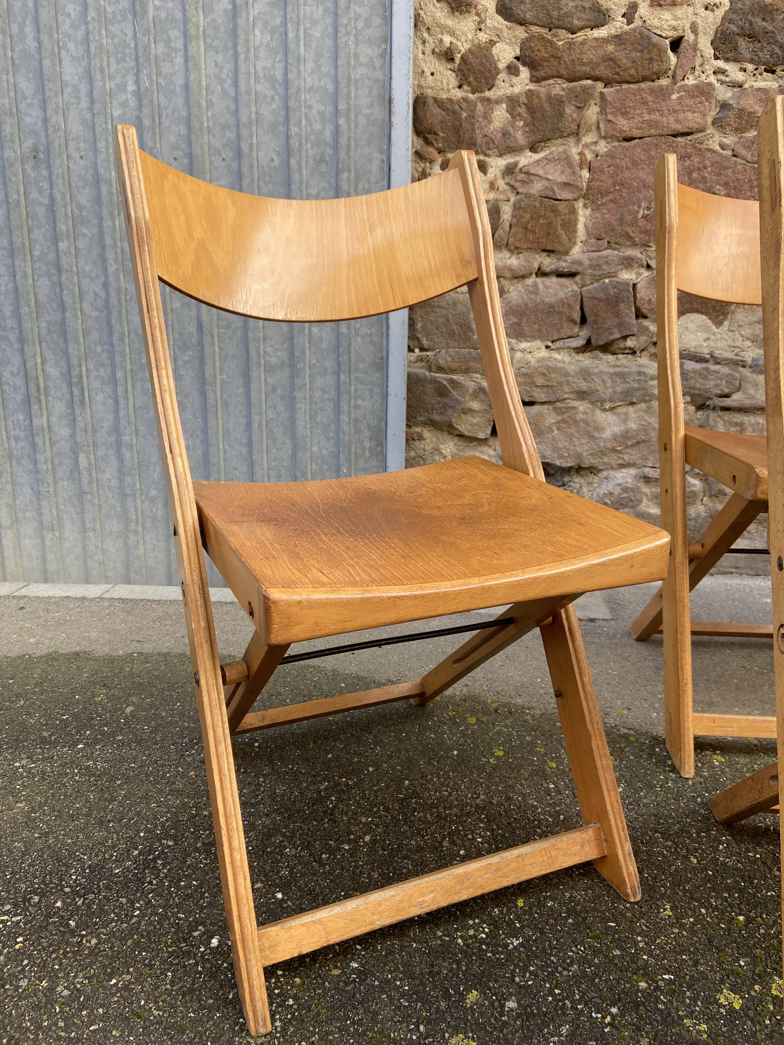 6 folding wooden bistro terrace cafe chairs 60's