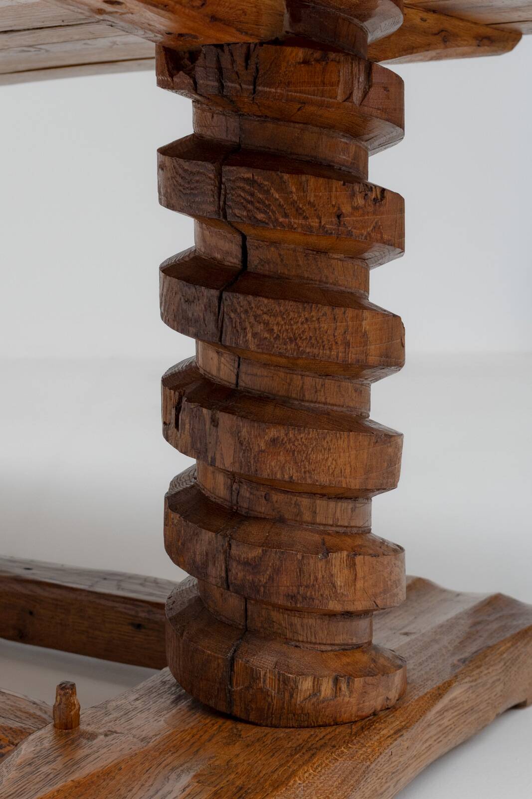Sculptural French Oak Corkscrew Leg Coffee Table, France 1950s