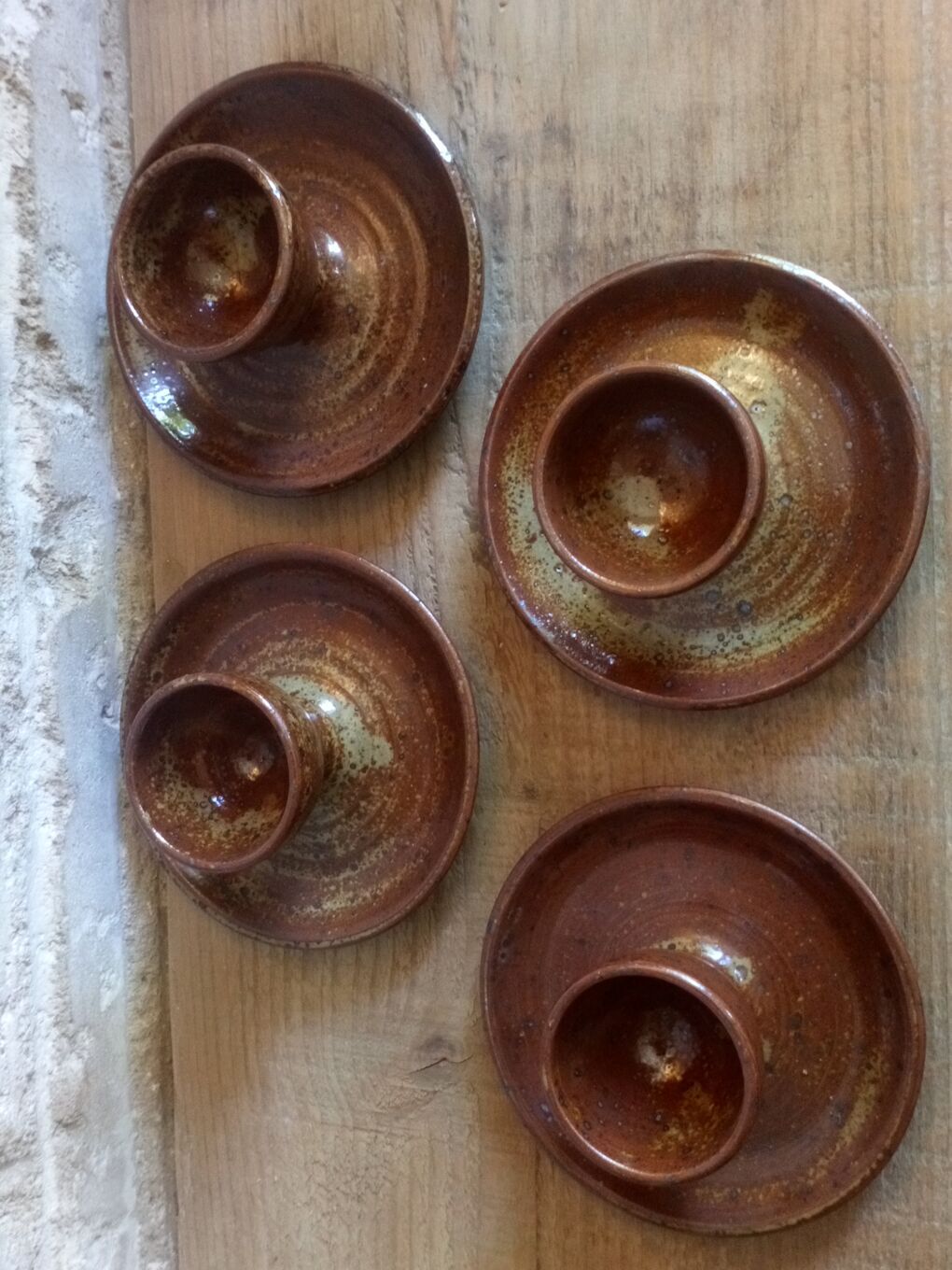 Four pyrite stoneware shells