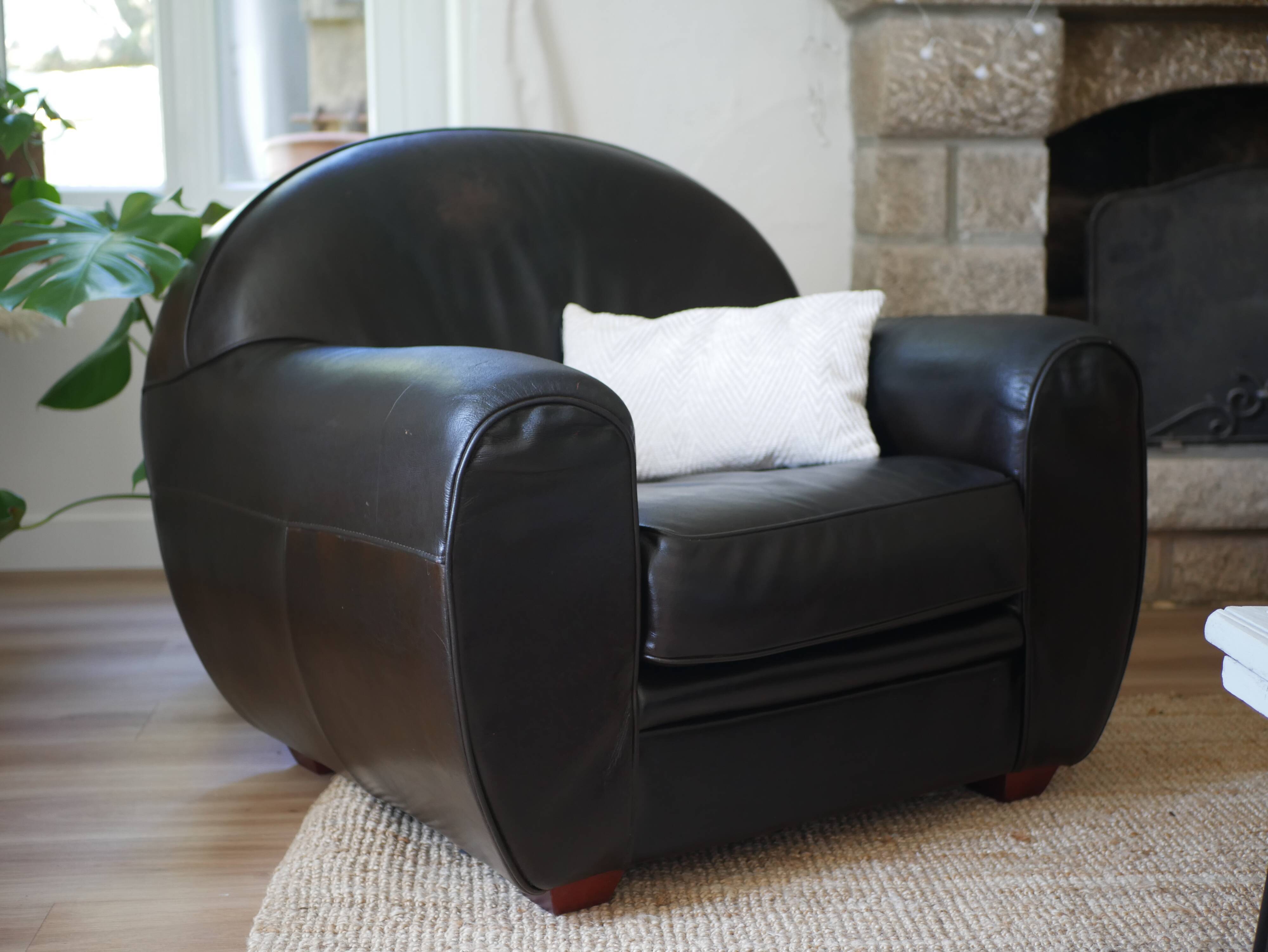Black leather club chair