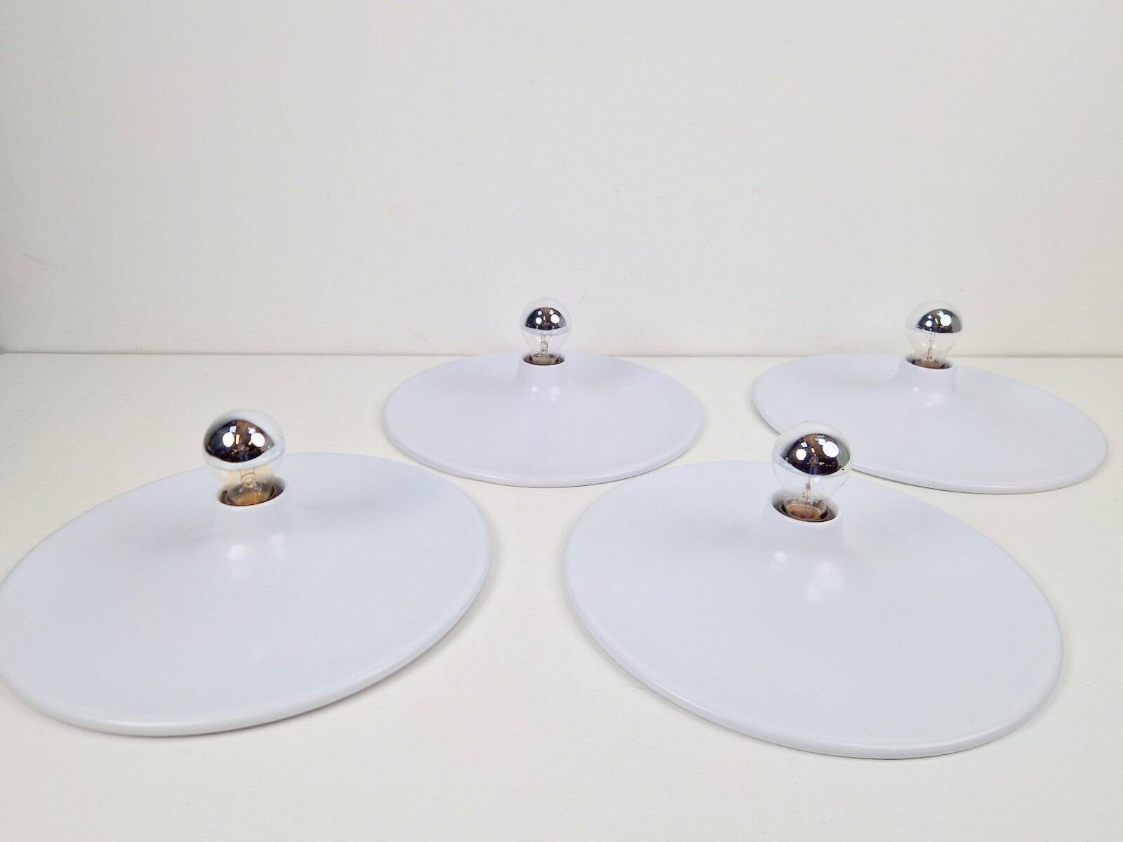Vintage White UFO Disc Wall Lamps from Targetti Sankey, 1970s, Set of 4