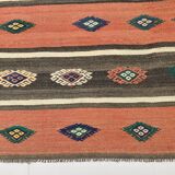 6x9 Terracotta Red & Brown Vintage Kilim Rug, Rugged Carpet, 175x270Cm