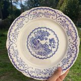 8 flat plates Digoin Sarreguemines blue and white vintage with countryside village décor
