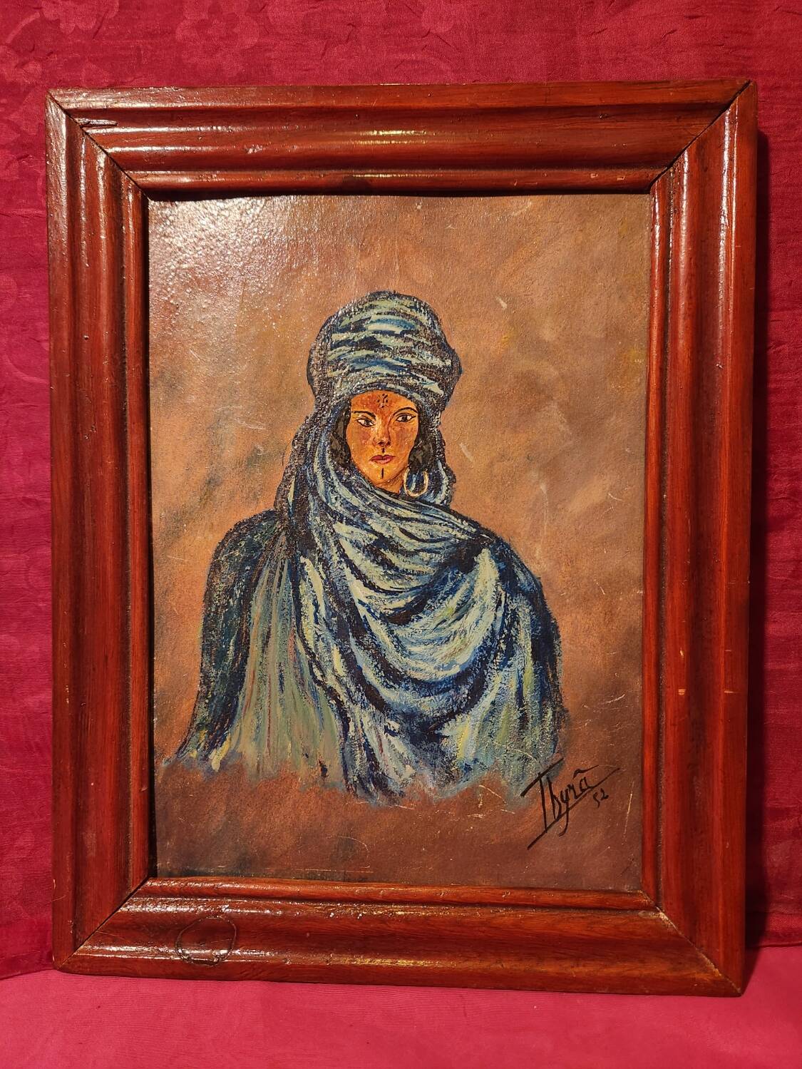 Orientalist portrait oil on cardboard signed Thyra