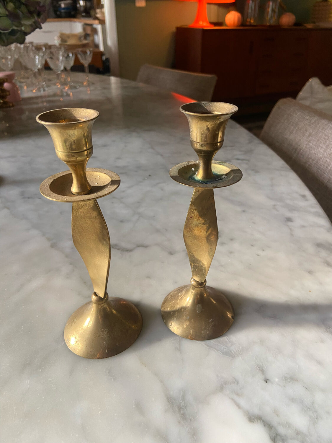 Pair of vintage brass candle holders