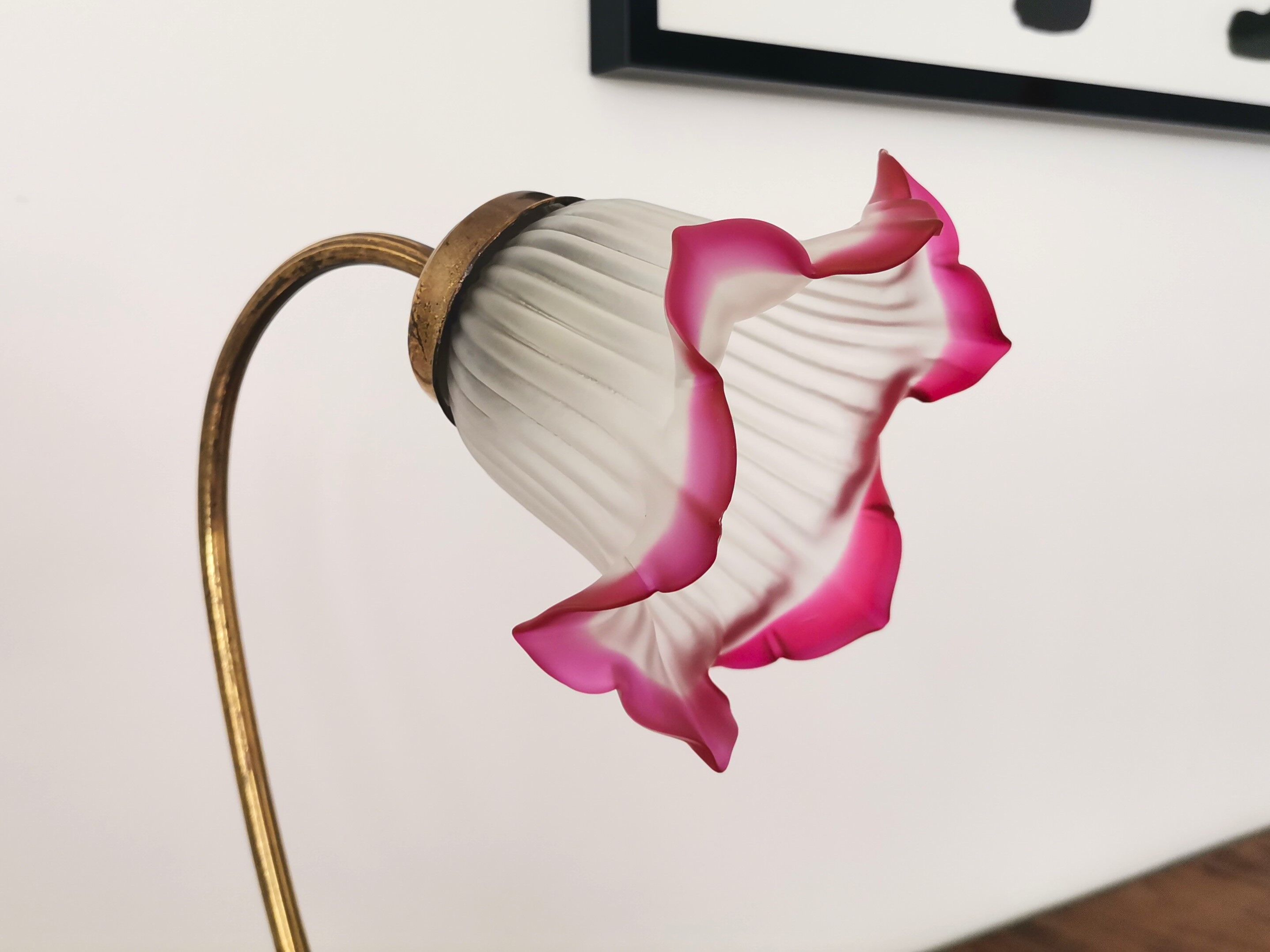 Art Nouveau 1930s brass and frosted glass table lamp