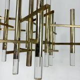 Sciolari 9 lights slight gilded chrome and perspex Chandelier model Ice, Italy 60s