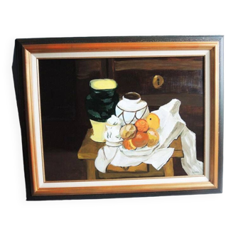 Old Still Life Painting Signed & Framed: Lara