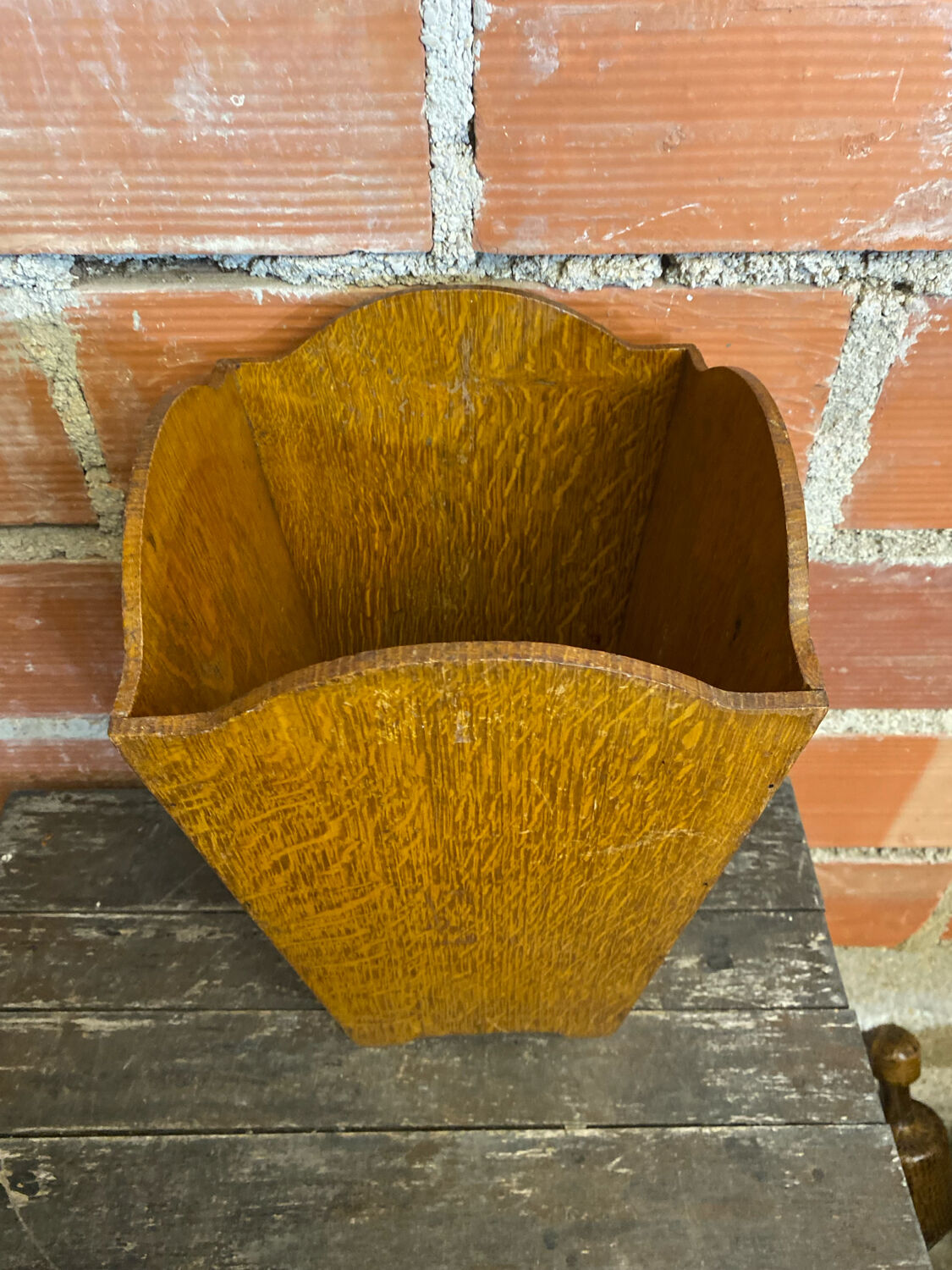 Vintage Wooden Trapezoid Umbrella Stand Basket #D867