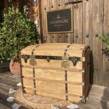 Exceptional curved leather/brass box with beautiful restored clasps.