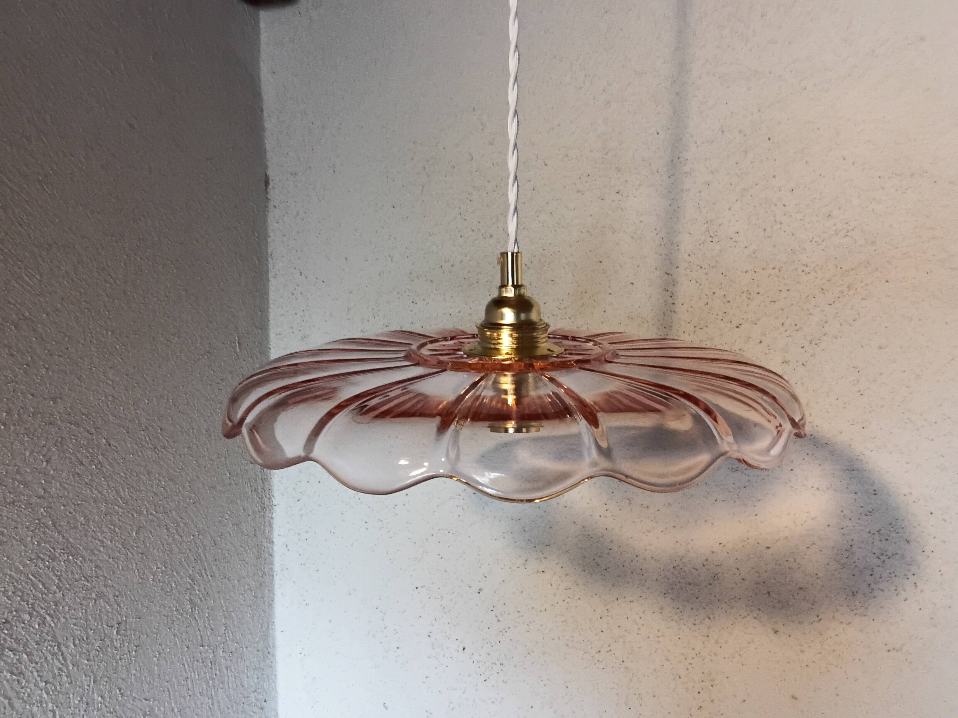 Vintage pink glass pendant light