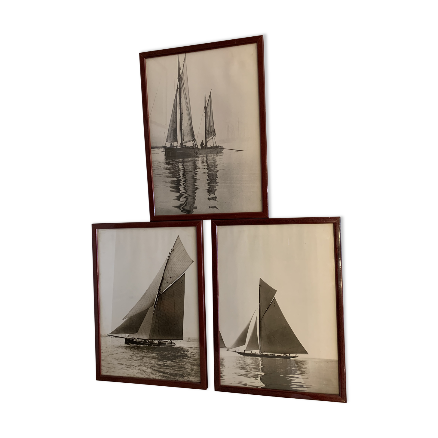 Lot of 3 photographs theme fishing ocean sails