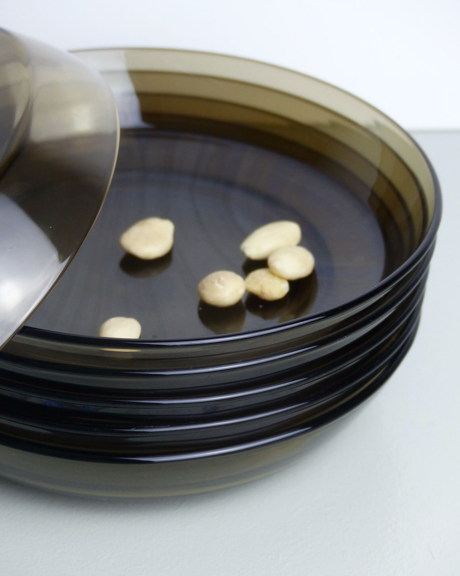 Set of 6 hollow plates in Vereco smoked glass